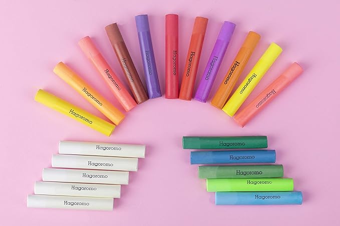 Hagoromo Fulltouch Colored Chalk Non-Toxic - 1 Box, Dustless Fulltouch and Luminous Color Set Washable Chalks for Kids, Sidewalks, Chalkboards, Blackboards [20 Pcs/16 Color Mix]