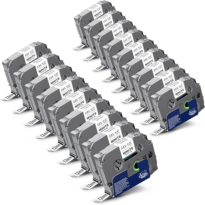 20-Pack 12mm 0.47 Laminated White Tape Tz231 Compatible for Brother Tze-231 P Touch Tze Tz Label Tape Refills Tze231 for PTH110 PTD220 PTD210 PTH103W PTD400 PT1280 PT1290 PT2040 Label Maker