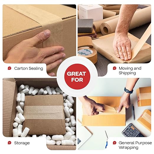 IDL Packaging 2.83" x 450 feet Reinforced Water-Activated Kraft Gummed Tape 30lb Thickness (Pack of 10) - Secure Paper Packing Tape for Secure Carton Sealing - Heavy-Duty for All Conditions, Brown