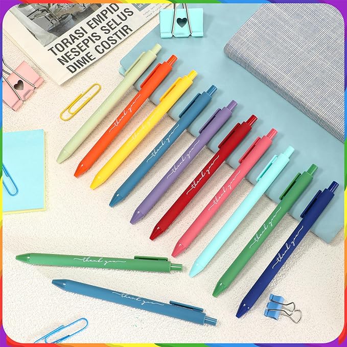 30pcs Thank You Pens Bulk Cute Multicolor Ballpoint Pen for Men Women Server Accessories Employee Holiday Appreciation Gifts for Teacher Office Back to School Party Favor (Rainbow)