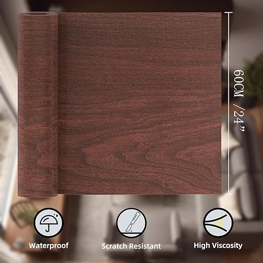 GSCIT Club Cherry Wallpaper, 24 inch X 25ft Self Adhesive Wood Grain Repair Tape Patch for Tables, Chairs, Baseboards, Doors, Windows, Floors, Handicraft DIY.