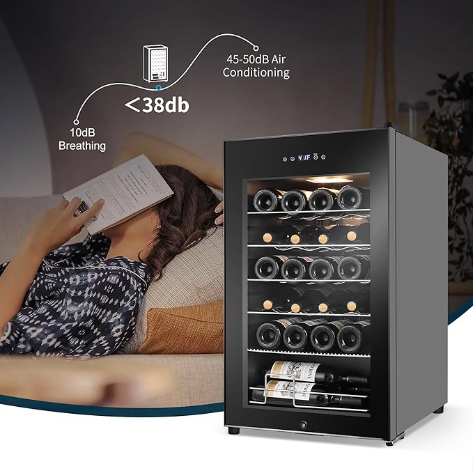 24 Bottles Wine Cooler Refrigerator, Small Wine Fridge Mini Wine Fridge Countertop with Glass Door Wine Cellars for Red Wine, Champagne, Dry White Wine, Sparkling Wines