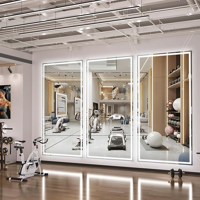 Hasipu Full Length Mirror with Lights, 83" x 36" LED Lighted Floor Standing Mirror, Full Body Dressing Hanging Mounted Mirrors, Dimmable, Tempered Glass, Safe to Use, Square White