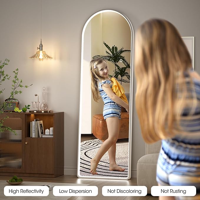 Hasipu 55" X 18" Full Length Mirror with Lights, White Frame Arch Led Mirror Full Length and 3 Colors Temperatures & Brightness Adjustable,Light Up Mirror Full Body for Bedroom Cloakroom Living Room