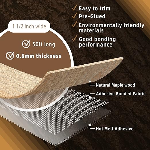 GSCIT Club Maple Edge Banding, 1 1/2 inch x 50ft roll of Veneer Edge Banding Preglued Flexible, Real Wood Tape Banding