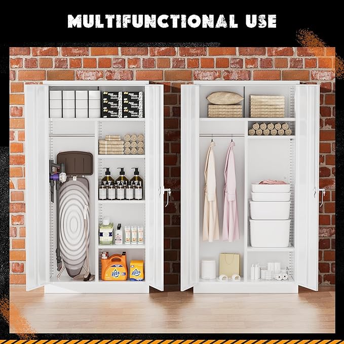 Greenvelly Metal Storage Cabinet Locker with Locking Doors,72" Metal Wardrobe Cabinet, Steel Storage Wardrobe with Hanging for Home Office, Garage, School, Gym（White 36" ×18"）