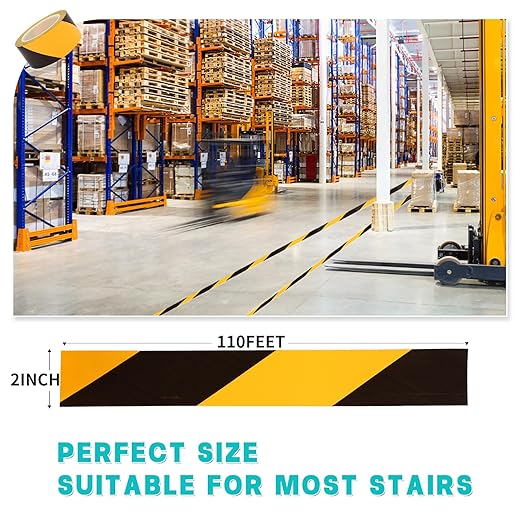 2 Inch x 220 FT Black & Yellow Floor Marking Tape, High-Visibility & Adhesive Hazard Tape for Caution & Aisle Marking, Caution Warning Safety Stripe Tape Roll for Walls Steps Pipes Equipment