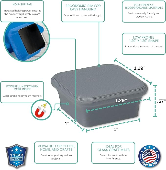 Glassboard Studio MiniBar Magnet - Strong Neodymium Rare Earth Magnets for Fridge, Whiteboard, Locker & Magnetic Glassboards - Ideal for Crafting & Office Use - Strong Fridge Magnets (Steel Gray, 2)