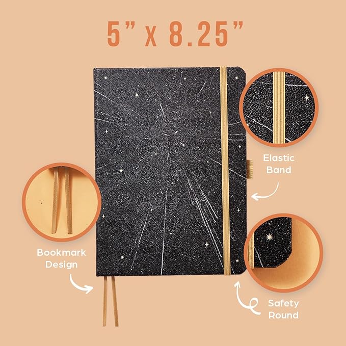 Happy Planner Book-Bound Dot-Lined Journal, Hardcover Journal for School or Office with Thick 100 GSM Paper, Linear Galaxy, 80 Pages, 5.75" x 8.25"