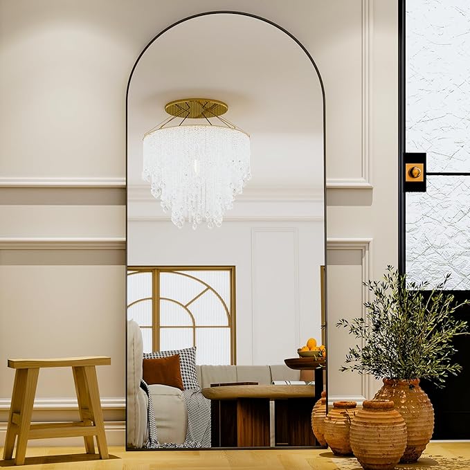 GLSLAND - 20x57 inch Arched Full Length Mirror - Floor Mirrors Aluminum Alloy Frame Full Body Dressing Mirror for Bedroom, Living Room,Gold