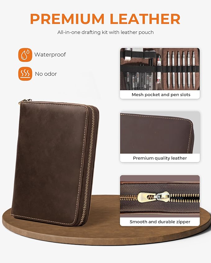 30PCS Black Metal Mechanical Pencil Set in Leather Case, 0.5/0.7/0.9/2.0mm Art Drafting Pencils with 16 Tubes Graphite Leads (6B 4B 2B HB 2H 4H) & Colored Refills for Sketching, Drawing, Writing