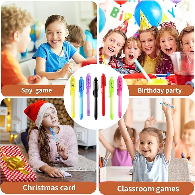 32Pcs Invisible Ink Pen with UV Light, Mini Notepads & Favor Bags, Spy Pens, Top Secret Message Magic Marker, Party Favors for Kids 8-12, Class Prizes, Detective & Escape Room Themes