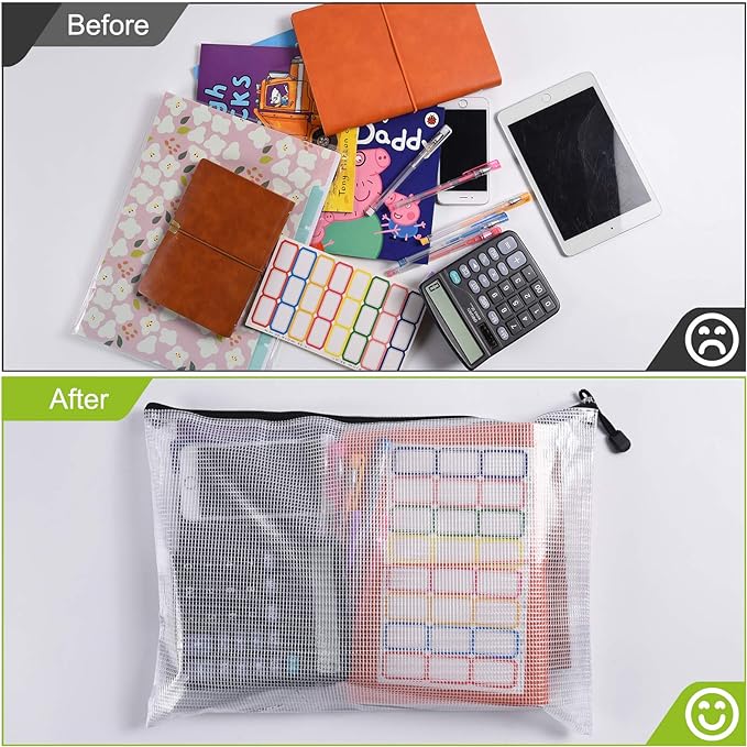 12 Pcs Plastic Mesh Zip File Bags, Waterproof Tear-Resistant Document File Folders, B4 Size Zipper Documents Pouch Document Organizer Bags for School Office Home Travel Storage(15.35×11.22Inch)