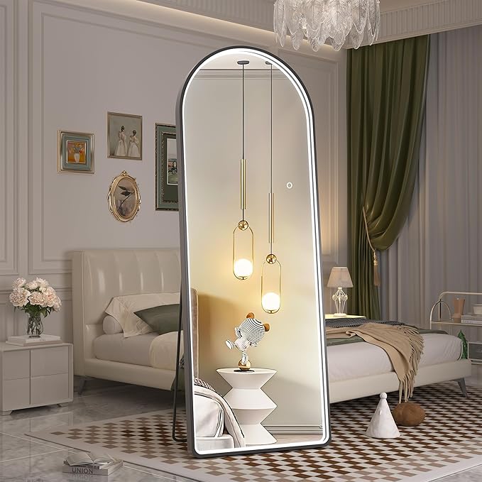 Hasipu 55" X 18" Full Length Mirror with Lights, Black Frame Arch Led Mirror Full Length and 3 Colors Temperatures & Brightness Adjustable,Light Up Mirror Full Body for Bedroom Cloakroom Living Room