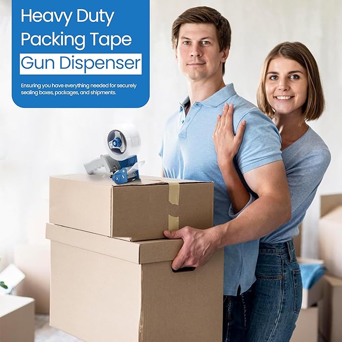 Heavy Duty Packing Tape with Dispenser - 1.88 Inch x 65 Yards, 6-Pack Clear Packaging Tapes, Durable Tape Dispenser for Secure Sealing, Ideal for Moving and Shipping