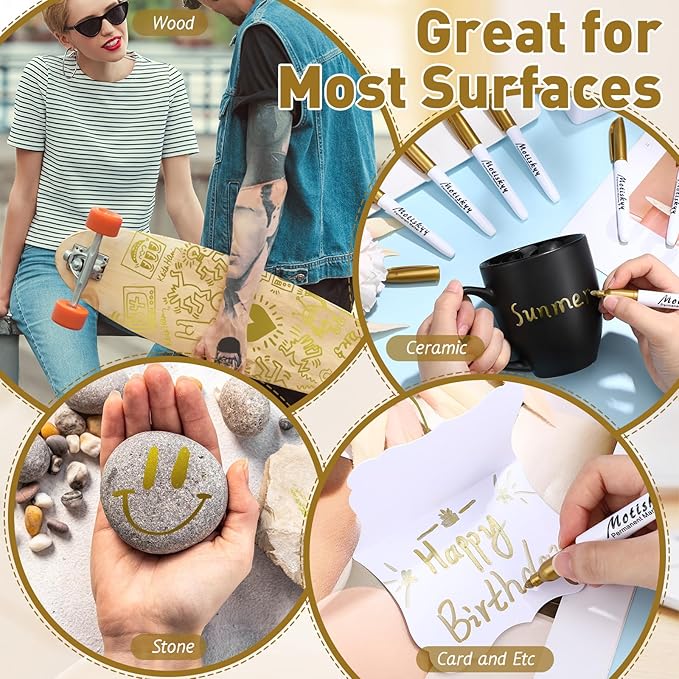 120 Pcs Metallic Permanent Markers Bulk Metallic Marker Pens Set Fine Point Metallic Markers Fine Tip Paint Markers for Gift Card Making, Artist Illustration, Industrial Marking (Gold)