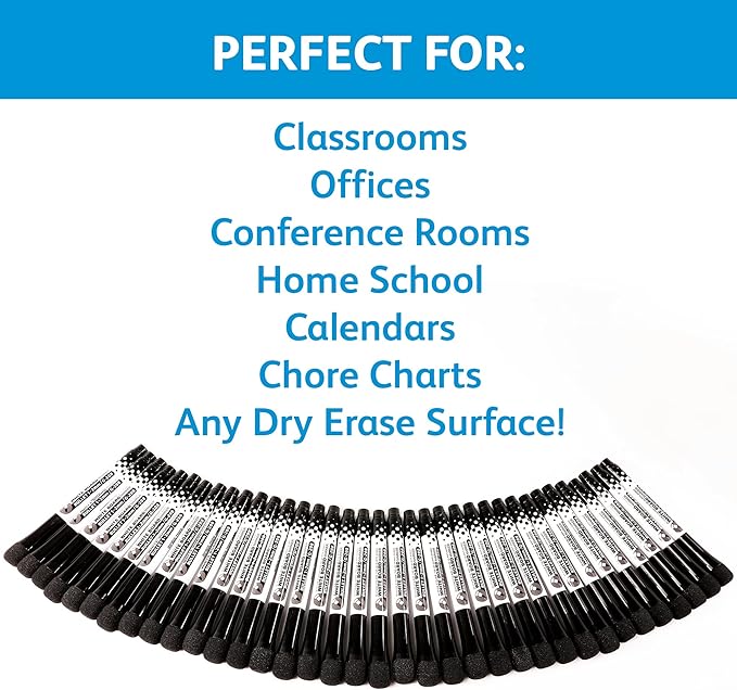 Glassboard Studio Black Fine Tip Dry Erase Markers Bulk 36-Pack with Magnetic Eraser Cap and Low Odor Ink for White Boards at School, Work, or Home