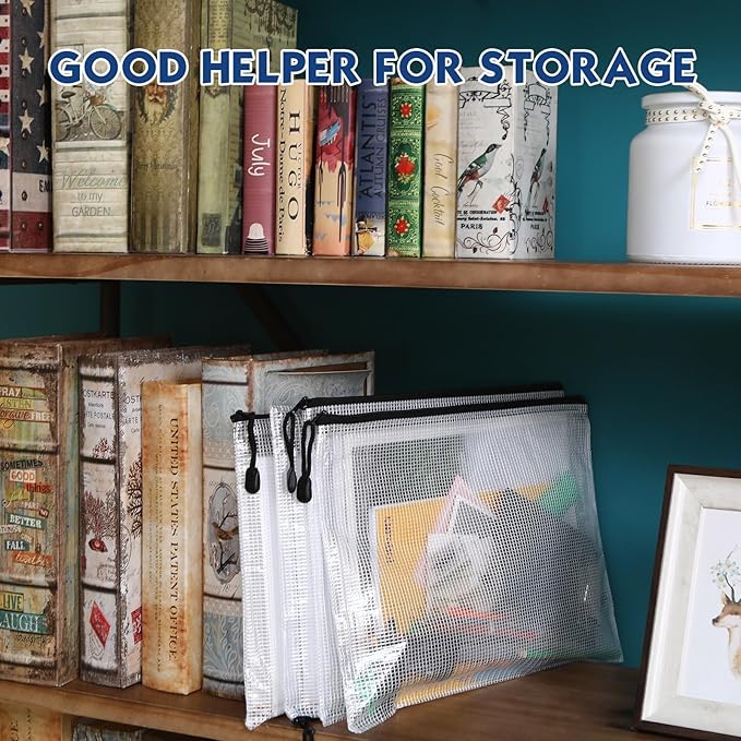 200 Pcs A4 Mesh Zipper Pouch Bulk Waterproof Mesh Zipper Organizer Plastic File Folder Case for School Office Supplies Document Board Games Puzzle(Black)