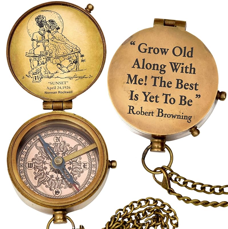 grow old along with me engraved compass with norman rockwell "sunset" engraving, valentine gift, anniversary gift, birthday, long distance, love, Sorry, Keepsakes, old memories, Love momentos