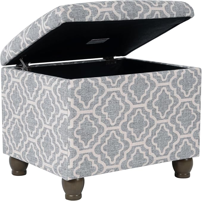 Home Decor | Upholstered MediumRectangular Storage Ottoman | Hinged Lid Ottoman with Storage for Living Room & Bedroom,Gray Geometric