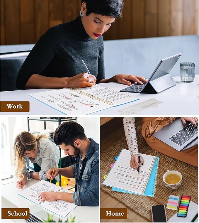 Graph Paper Notebook, Spiral Notebook Journal 8.5” x 11”, A4 Large Grid Notebooks for Women Men, 100 GSM Graph Paper, Plastic Hardcover Spiral Graphing Journals for Work School Engineerin, Blue