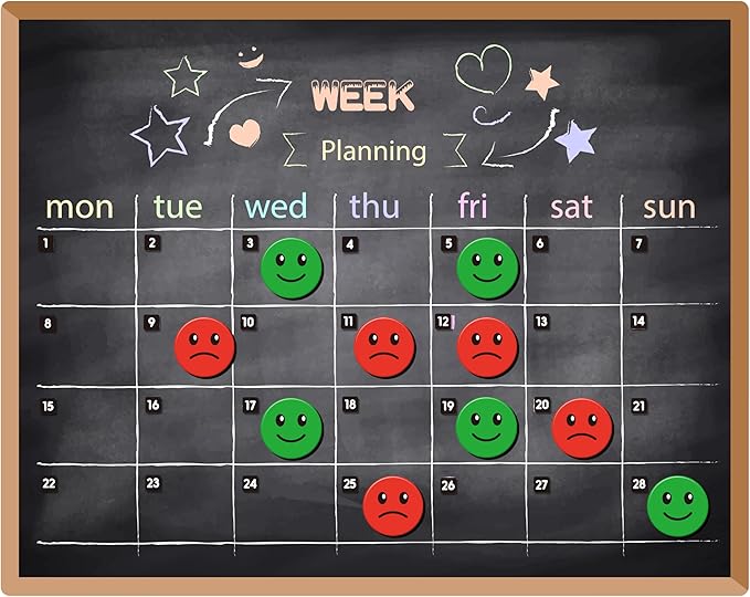 25 Pcs 1” Double-Sided Red Green Smiley Face Magnets, Flip Over Colored Magnetic Dots for Whiteboard, Refrigerator, Office (25, Happy/Sad-Colors)