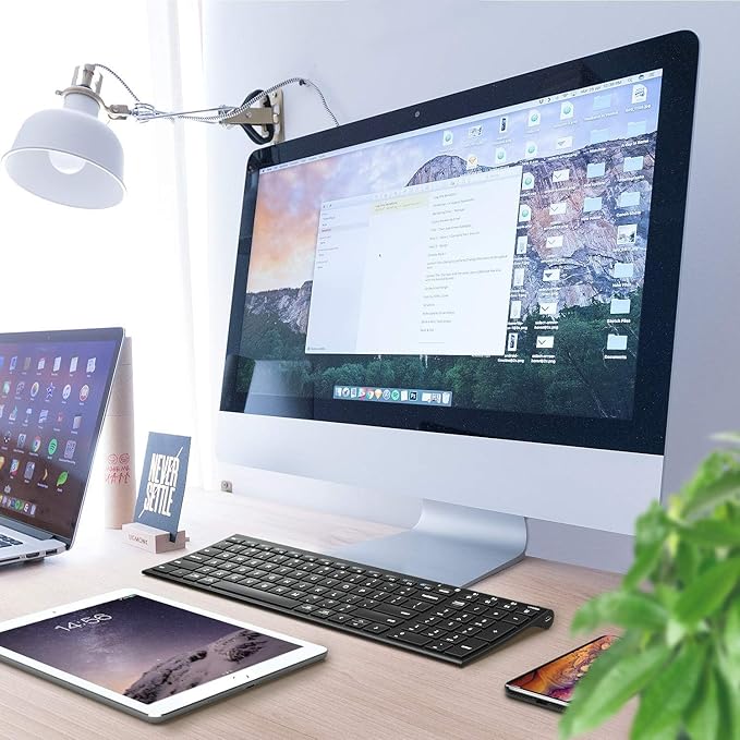 iClever BK10 Bluetooth Keyboard, Universal Bluetooth 5.1 Wireless Keyboard with Number Pad, Ergonomic Design, Multi-Device Compatibility, Stable Connection for Mac, iPad, iPhone, Android, Windows