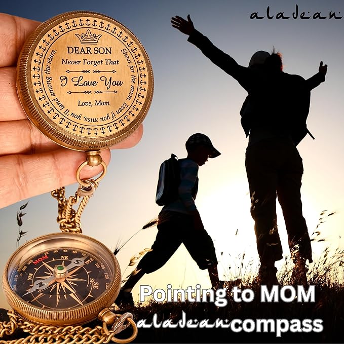Gift for Son from Mom Dad | Engraved Compass 2" - Father to Son Gifts, Mom to Son Gifts for Graduation 2025, Birthday Baptism Confirmation Communion
