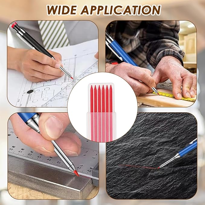 24Pcs 2.8mm Carpenter Pencil Refill Long Lasting HB Refill for Construction Pencils Replacements Carpenter Marker Graphite Woodworking Mechanical Pencil Leads(Red)