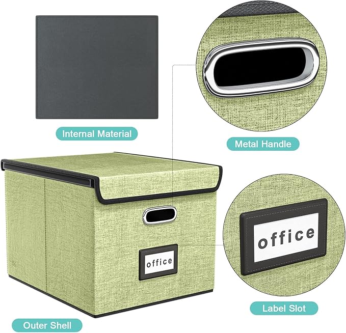 Huolewa File Organizer Boxes with Lids, Linen Hanging Filing & Storage Box with Plastic Slide for Office/Decor/Home, Universal Hanging Filing Organization Box for Letter/Legal Folder