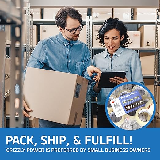 Grizzly Power Clear Packing Tape Refill Rolls for Shipping, Moving, Packaging - True 2 Inch x 65 Yards, 2.8mil Thick, 12 Rolls