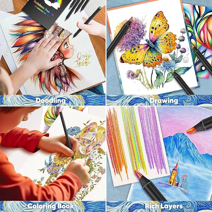16 Pack Rainbow Pencils, Birthday Party Favor Bags, Art Supplies for Drawing, Coloring, Gifts for 4-12 Year Old Girl Kids, Graduation Gifts for Kids Teens