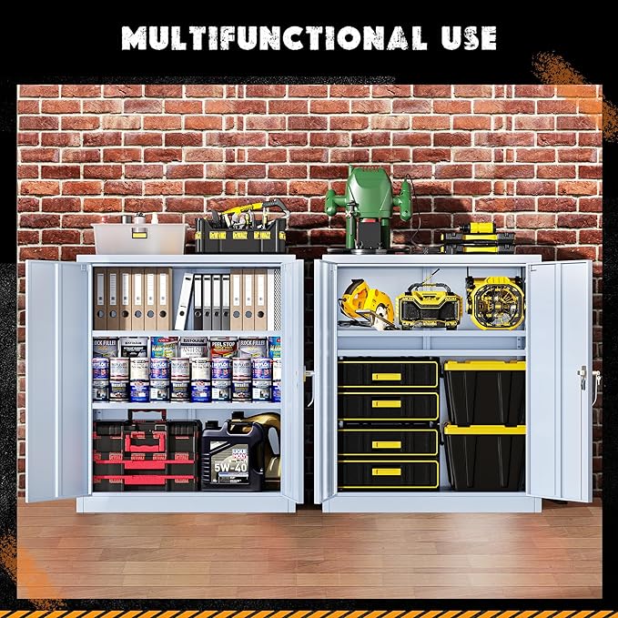 Greenvelly Metal Garage Storage Cabinet, Lockable Metal Cabinets with 2 Doors and Shelves,36”Steel Storage Locking Counter Cabinet for Office,Garage,Kitchen,Home,School(Dark Grey)