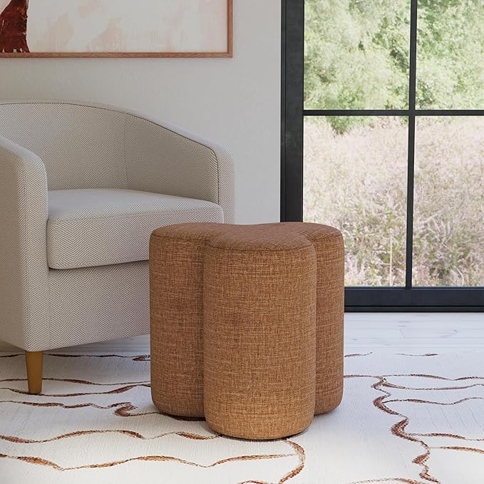HomePop Upholstered Clover Shaped Ottoman Home Décor|Foot Rest Ottoman - Rust Orange Chenille