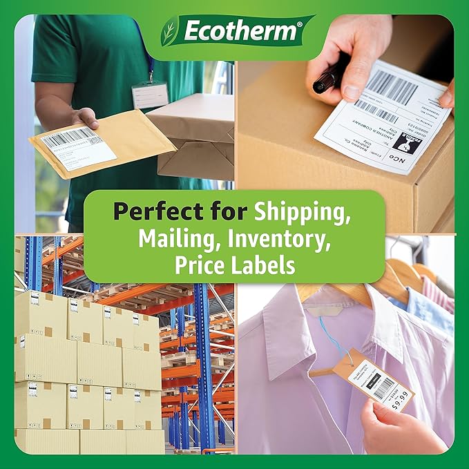 4" x 6" Thermal Labels | 6 Rolls | 2850 Labels | fits Zebra, Munbyn, Rollo, Godex, Arkscan, iDPRT, Offnova Thermal Label Printers and More | Blank White Adhesive Stickers by Ecotherm