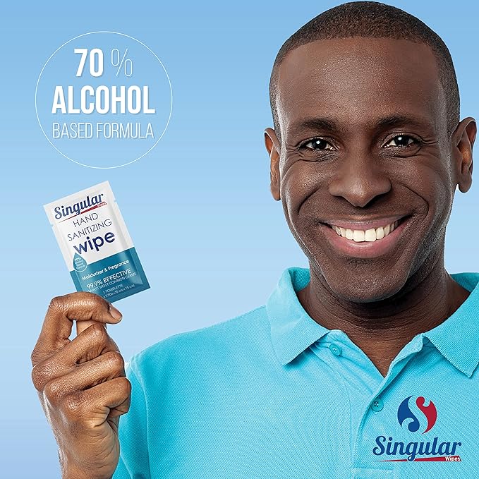 Hand Sanitizing Wipes Travel Size by Singular Wipes – 100ct Individually Wrapped | Fresh Citrus Scent, Moisturizing, 70% Alcohol Wipes | Travel, Office, School, Home | Made in USA