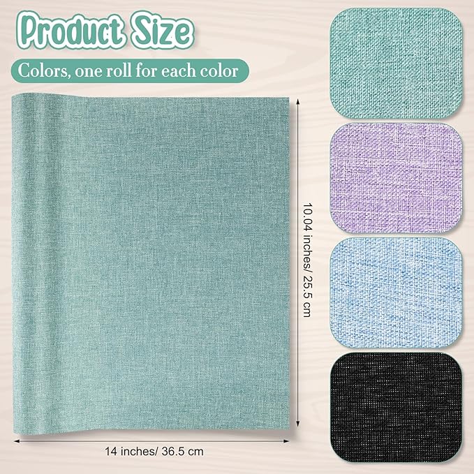 4 Pcs Book Cloth Bookcover Fabric Surface with Paper Backed Binding Cloth Fabric Book Cover for Scrapbooking Album DIY Craft Supplies Home, 4 Colors(Cool Color,14 x 10 Inches)
