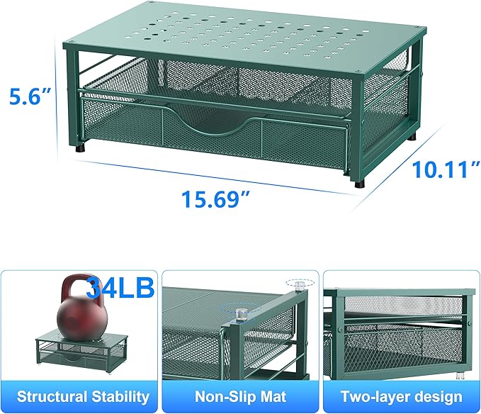 gianotter Computer Monitor Stand Riser, office organizer with Drawer, Office Organizers Storage for Classroom Office Supplies (Dark Green)