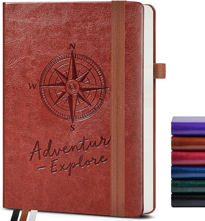 Graph Notebook for Women Men, 160 Pages Grid Paper Journal, A5 Hardcover Vintage Leather Graphing Notebooks for School, Work, College Ruled, Inner Pocket, 5.8"x8.5" (Brown)