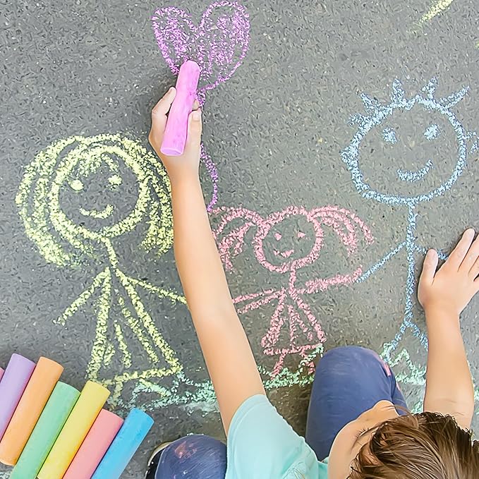 24 PCS Washable Sidewalk Chalks Set Non-Toxic Jumbo Chalk for Schools, Outdoor Art Play, Paint on Chalkboard, Blackboard and Playground (6 Colors))