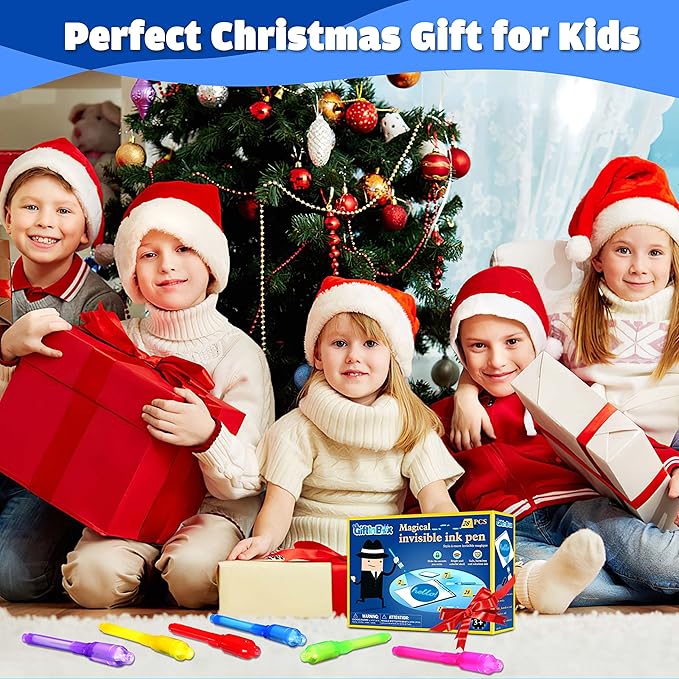 GIFTINBOX Invisible Ink Pen, 28PCS Spy Pen with UV Light for Kids, Birthday Party Favors for Kids 4-8 8-12, Classroom Prize for Students Magic Marker for Secret Message