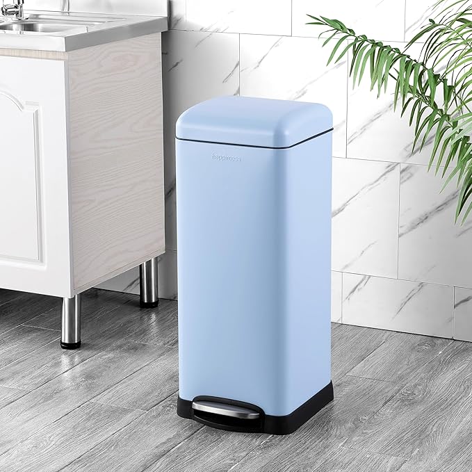 happimess HPM1007I Betty Retro 8-Gallon Step-Open Trash Can, Fingerprint Resistant, Modern, Minimalistic for Home, Kitchen, Laundry Room, Office, Bedroom, Bathroom, Tide Pool Blue